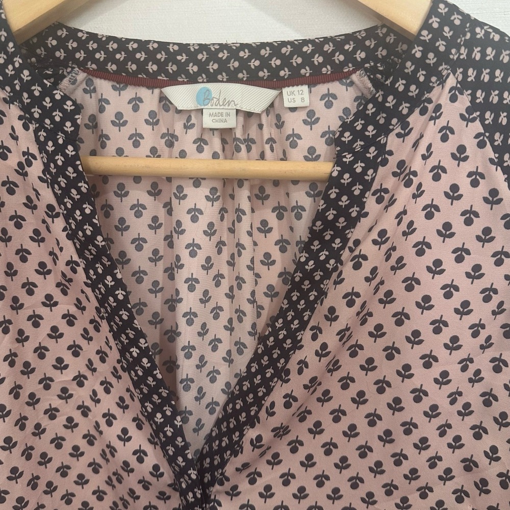 Boden Pink Blue Mixed Print Split Neck Blouse Raglan Long Sleeve Womens Size 8 - Picture 3 of 7